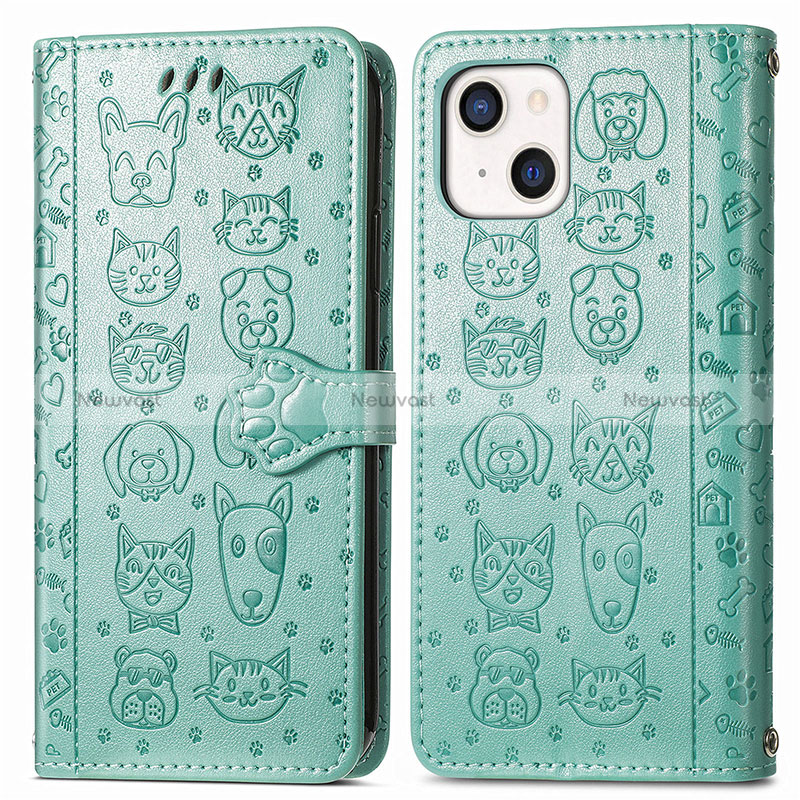 Leather Case Stands Fashionable Pattern Flip Cover H11 Holder for Apple iPhone 15 Green