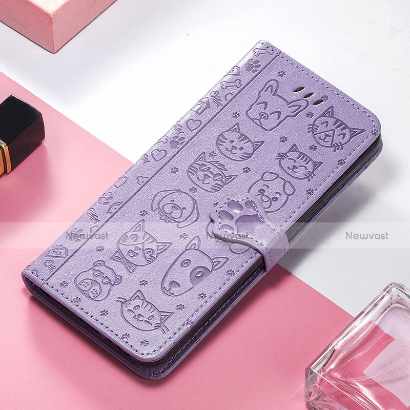 Leather Case Stands Fashionable Pattern Flip Cover H12 Holder for Apple iPhone 13 Mini Purple