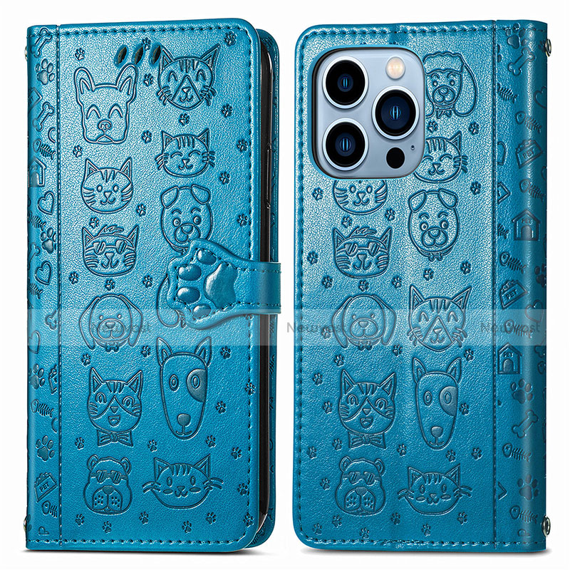 Leather Case Stands Fashionable Pattern Flip Cover H12 Holder for Apple iPhone 13 Pro Max Blue