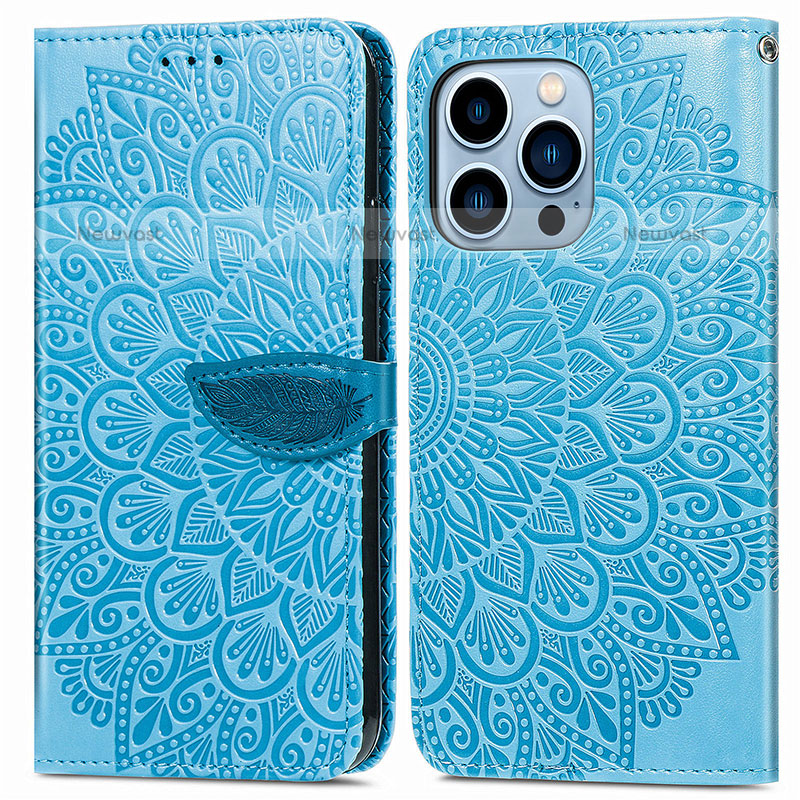 Leather Case Stands Fashionable Pattern Flip Cover H13 Holder for Apple iPhone 14 Pro Blue