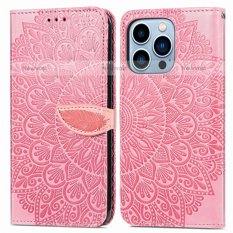 Leather Case Stands Fashionable Pattern Flip Cover H13 Holder for Apple iPhone 14 Pro Rose Gold