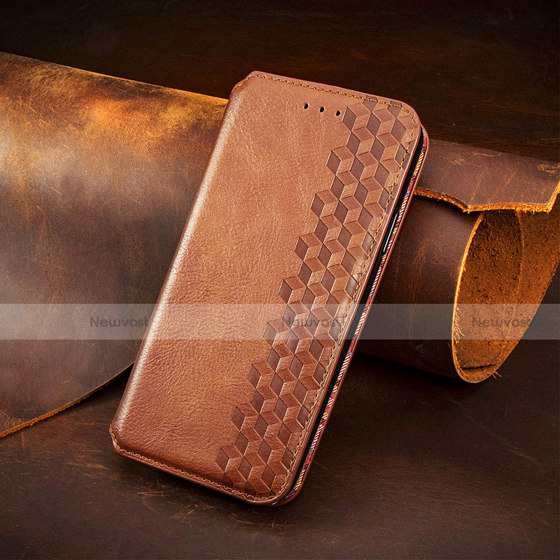 Leather Case Stands Fashionable Pattern Flip Cover H14 Holder for Apple iPhone 13 Brown