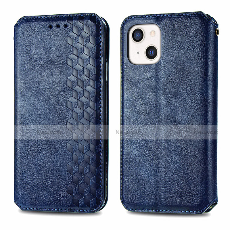 Leather Case Stands Fashionable Pattern Flip Cover H15 Holder for Apple iPhone 13 Blue