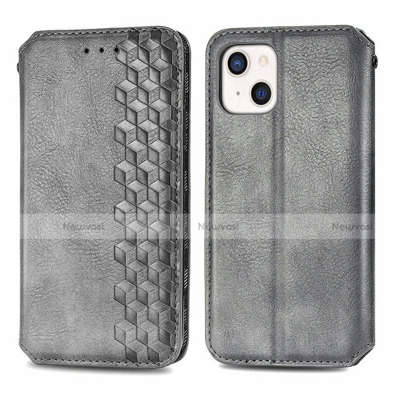 Leather Case Stands Fashionable Pattern Flip Cover H15 Holder for Apple iPhone 13 Mini Gray