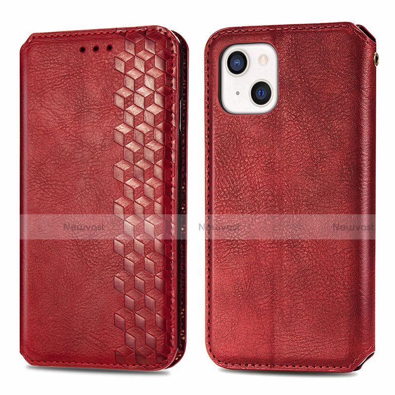 Leather Case Stands Fashionable Pattern Flip Cover H15 Holder for Apple iPhone 13 Mini Red