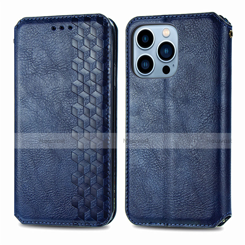 Leather Case Stands Fashionable Pattern Flip Cover H15 Holder for Apple iPhone 13 Pro Blue