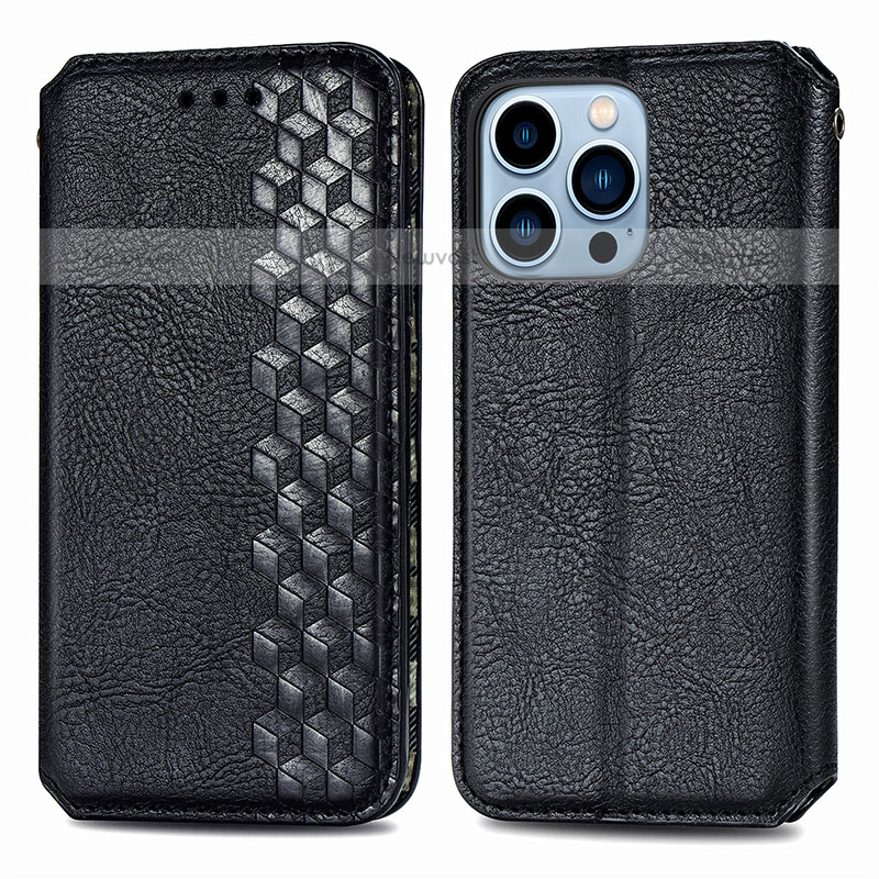 Leather Case Stands Fashionable Pattern Flip Cover H15 Holder for Apple iPhone 14 Pro Black