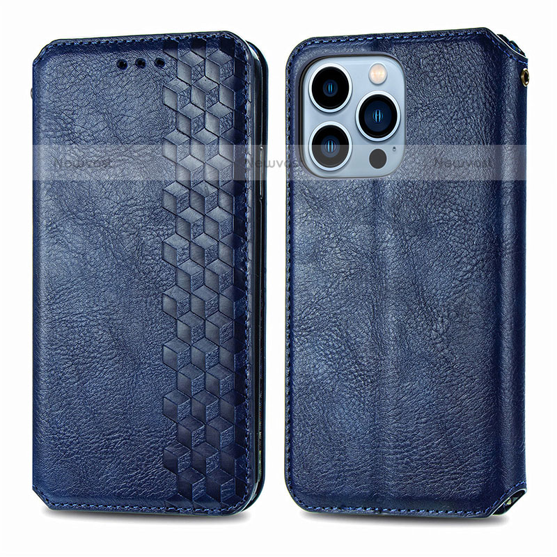 Leather Case Stands Fashionable Pattern Flip Cover H15 Holder for Apple iPhone 14 Pro Blue