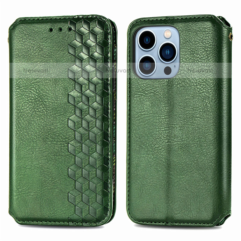 Leather Case Stands Fashionable Pattern Flip Cover H15 Holder for Apple iPhone 14 Pro Green