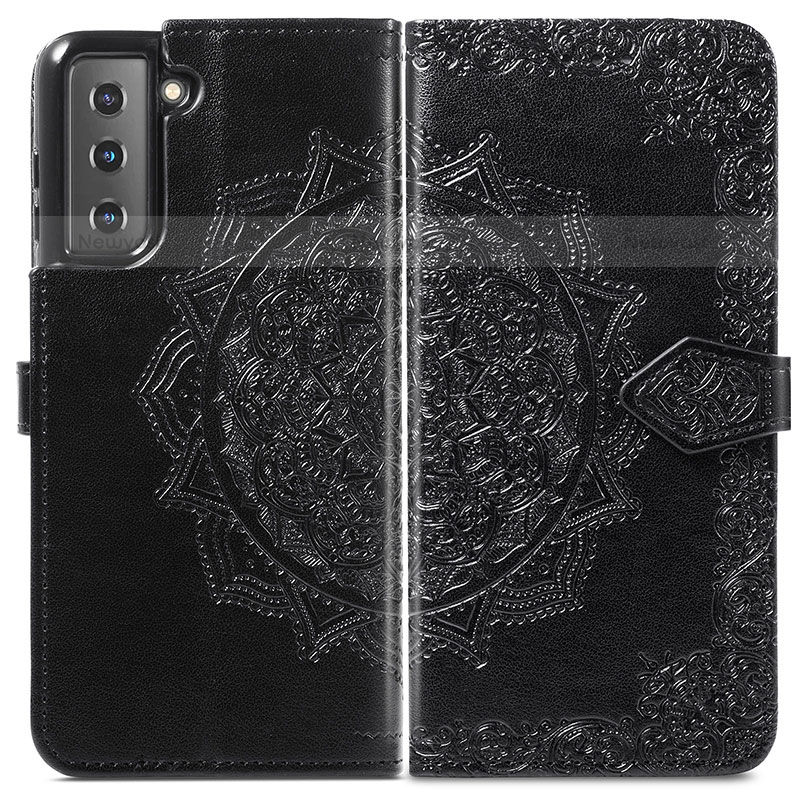 Leather Case Stands Fashionable Pattern Flip Cover Holder A01D for Samsung Galaxy S21 Plus 5G Black