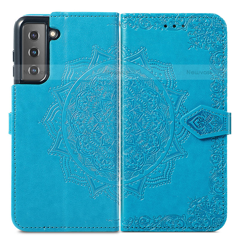 Leather Case Stands Fashionable Pattern Flip Cover Holder A01D for Samsung Galaxy S21 Plus 5G Blue