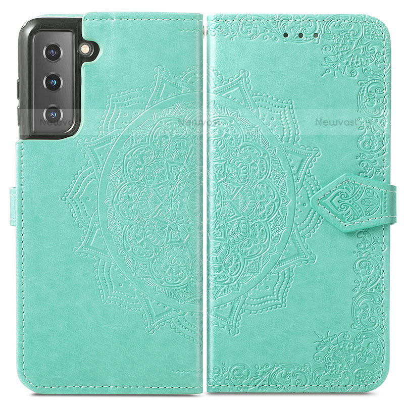 Leather Case Stands Fashionable Pattern Flip Cover Holder A01D for Samsung Galaxy S21 Plus 5G Green