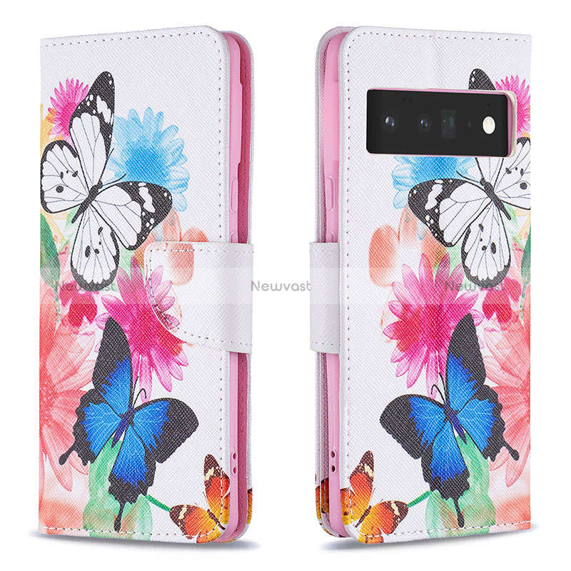 Leather Case Stands Fashionable Pattern Flip Cover Holder B01F for Google Pixel 6 Pro 5G Colorful