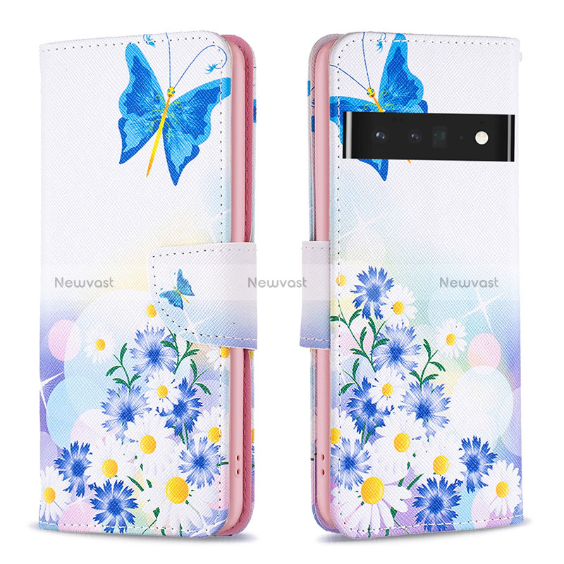 Leather Case Stands Fashionable Pattern Flip Cover Holder B01F for Google Pixel 7 Pro 5G Blue