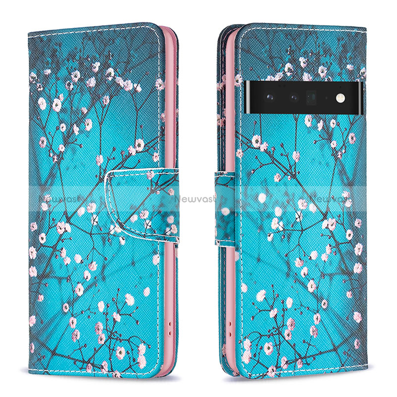 Leather Case Stands Fashionable Pattern Flip Cover Holder B01F for Google Pixel 7 Pro 5G Cyan