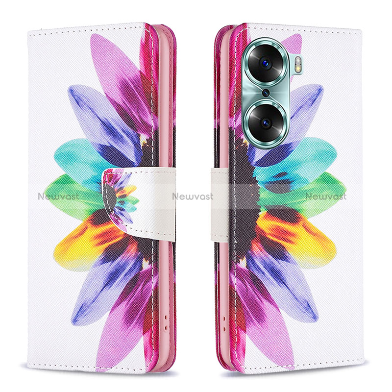 Leather Case Stands Fashionable Pattern Flip Cover Holder B01F for Huawei Honor 60 5G