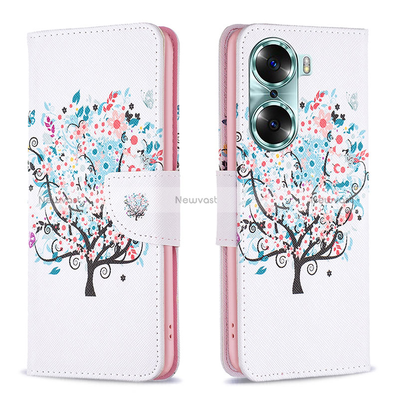 Leather Case Stands Fashionable Pattern Flip Cover Holder B01F for Huawei Honor 60 5G