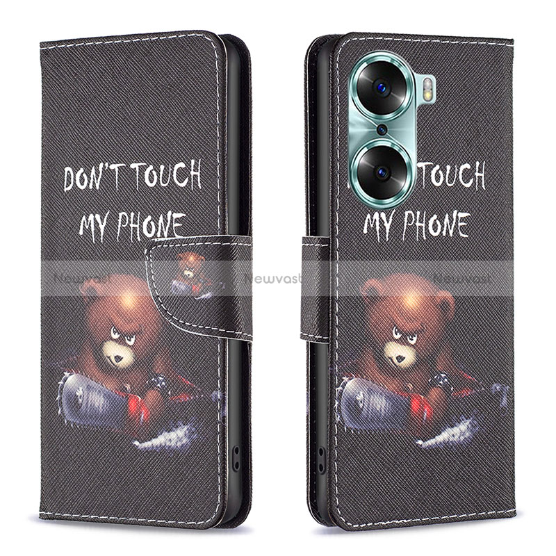 Leather Case Stands Fashionable Pattern Flip Cover Holder B01F for Huawei Honor 60 Pro 5G