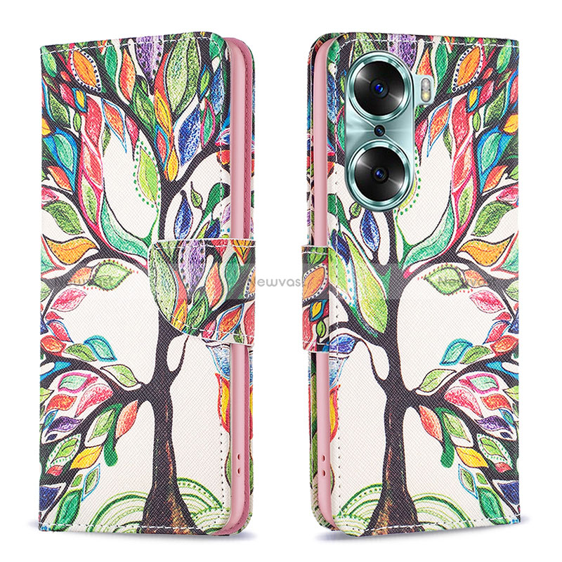 Leather Case Stands Fashionable Pattern Flip Cover Holder B01F for Huawei Honor 60 Pro 5G