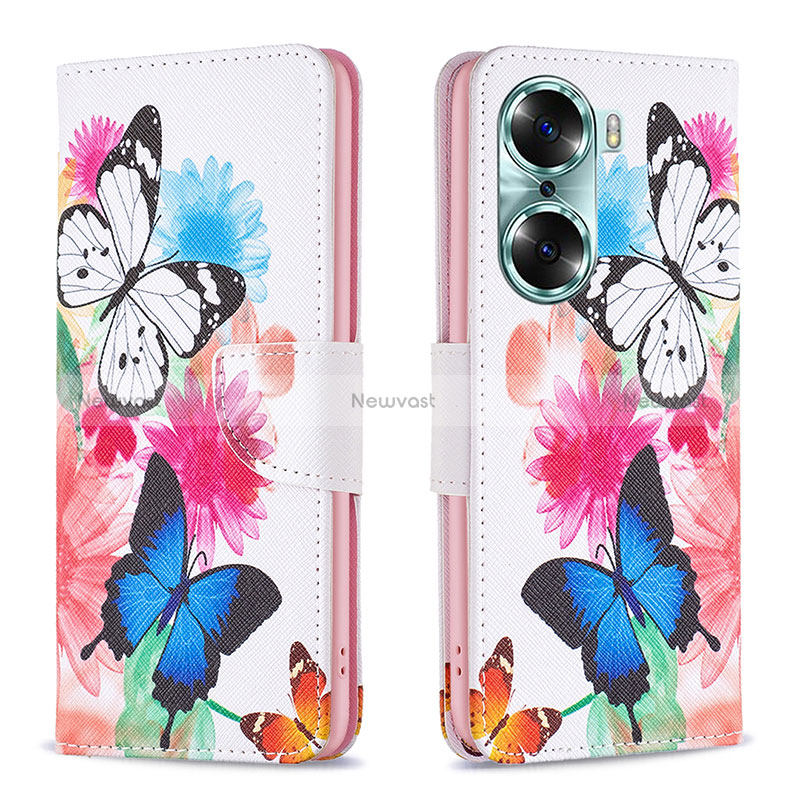 Leather Case Stands Fashionable Pattern Flip Cover Holder B01F for Huawei Honor 60 Pro 5G Colorful