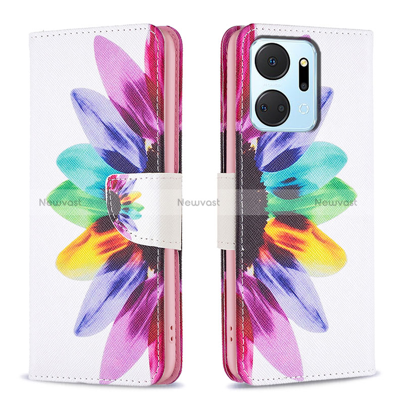 Leather Case Stands Fashionable Pattern Flip Cover Holder B01F for Huawei Honor X7a Mixed