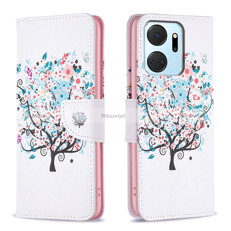 Leather Case Stands Fashionable Pattern Flip Cover Holder B01F for Huawei Honor X7a White