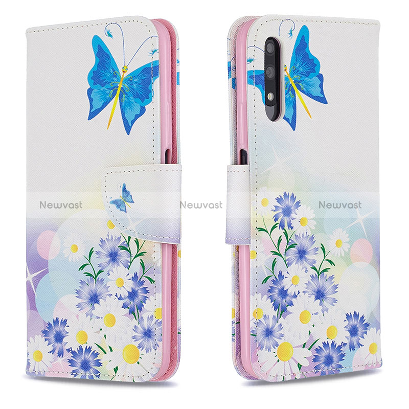 Leather Case Stands Fashionable Pattern Flip Cover Holder B01F for Huawei P Smart Z (2019) Blue