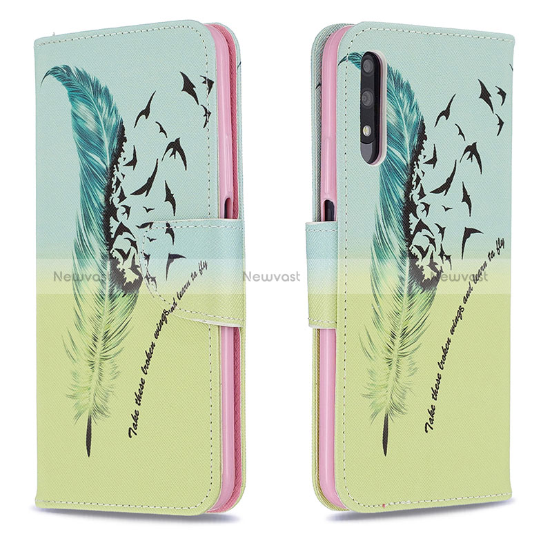 Leather Case Stands Fashionable Pattern Flip Cover Holder B01F for Huawei P Smart Z (2019) Matcha Green