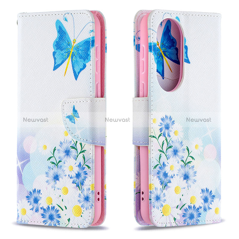 Leather Case Stands Fashionable Pattern Flip Cover Holder B01F for Huawei P50 Pro Blue