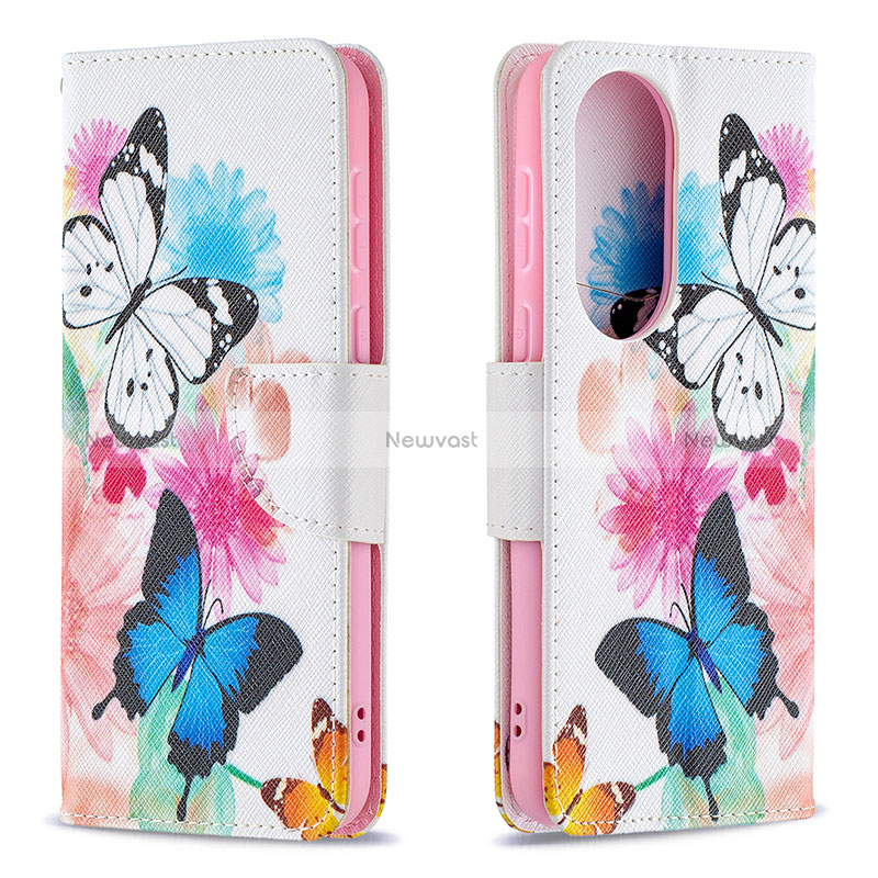 Leather Case Stands Fashionable Pattern Flip Cover Holder B01F for Huawei P50 Pro Colorful