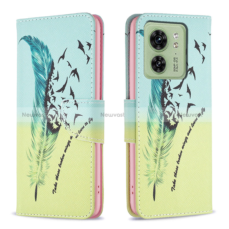 Leather Case Stands Fashionable Pattern Flip Cover Holder B01F for Motorola Moto Edge (2023) 5G Matcha Green