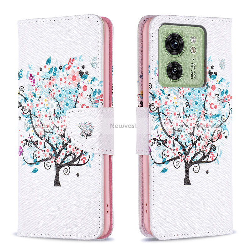 Leather Case Stands Fashionable Pattern Flip Cover Holder B01F for Motorola Moto Edge (2023) 5G White