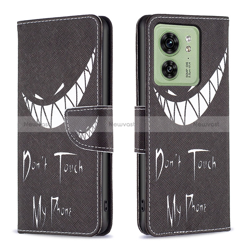 Leather Case Stands Fashionable Pattern Flip Cover Holder B01F for Motorola Moto Edge 40 5G Black