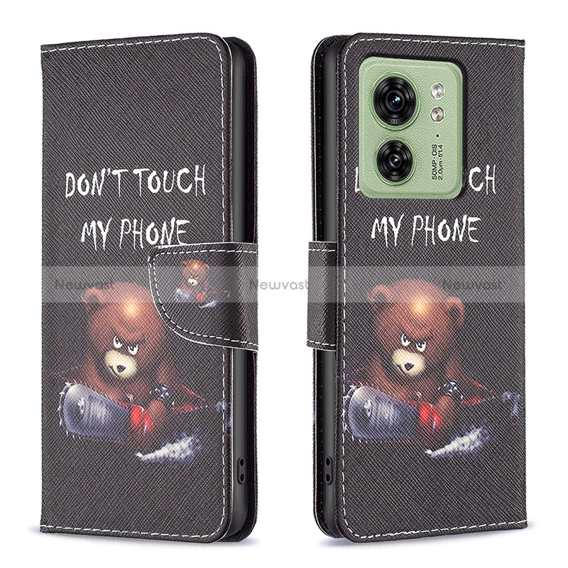 Leather Case Stands Fashionable Pattern Flip Cover Holder B01F for Motorola Moto Edge 40 5G Dark Gray