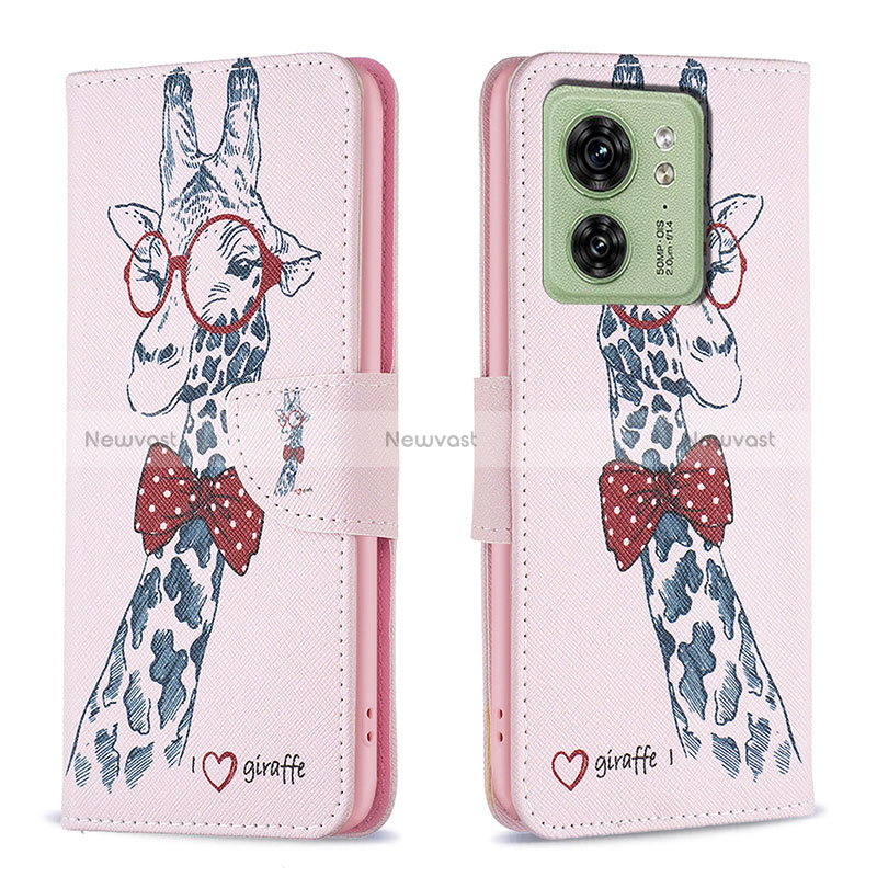 Leather Case Stands Fashionable Pattern Flip Cover Holder B01F for Motorola Moto Edge 40 5G Pink