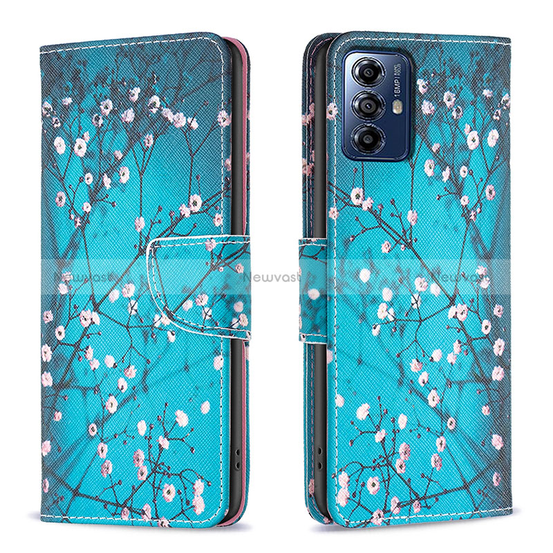 Leather Case Stands Fashionable Pattern Flip Cover Holder B01F for Motorola Moto G Play (2023) Cyan