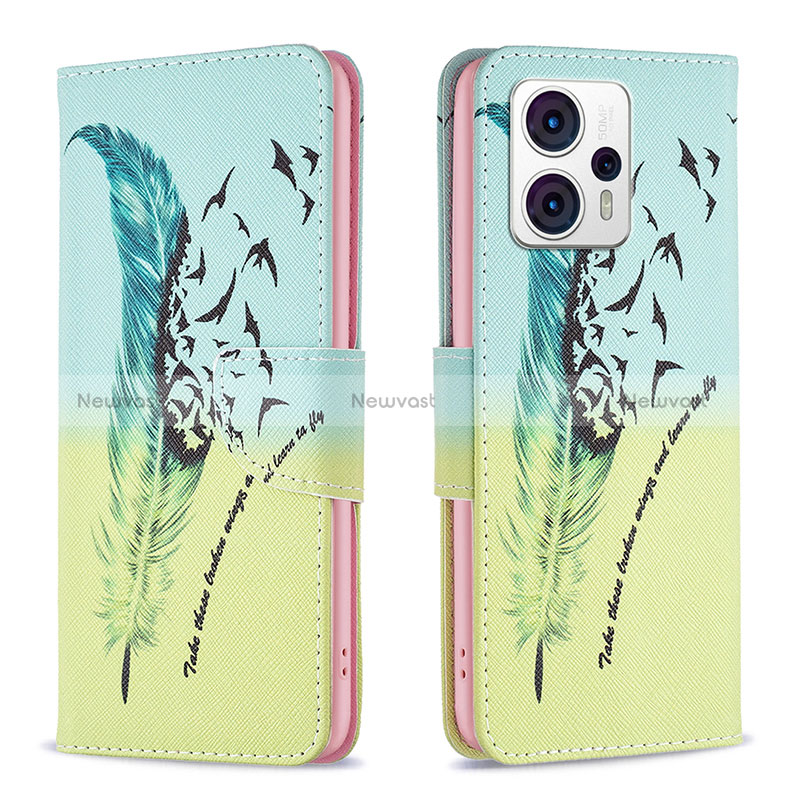 Leather Case Stands Fashionable Pattern Flip Cover Holder B01F for Motorola Moto G13