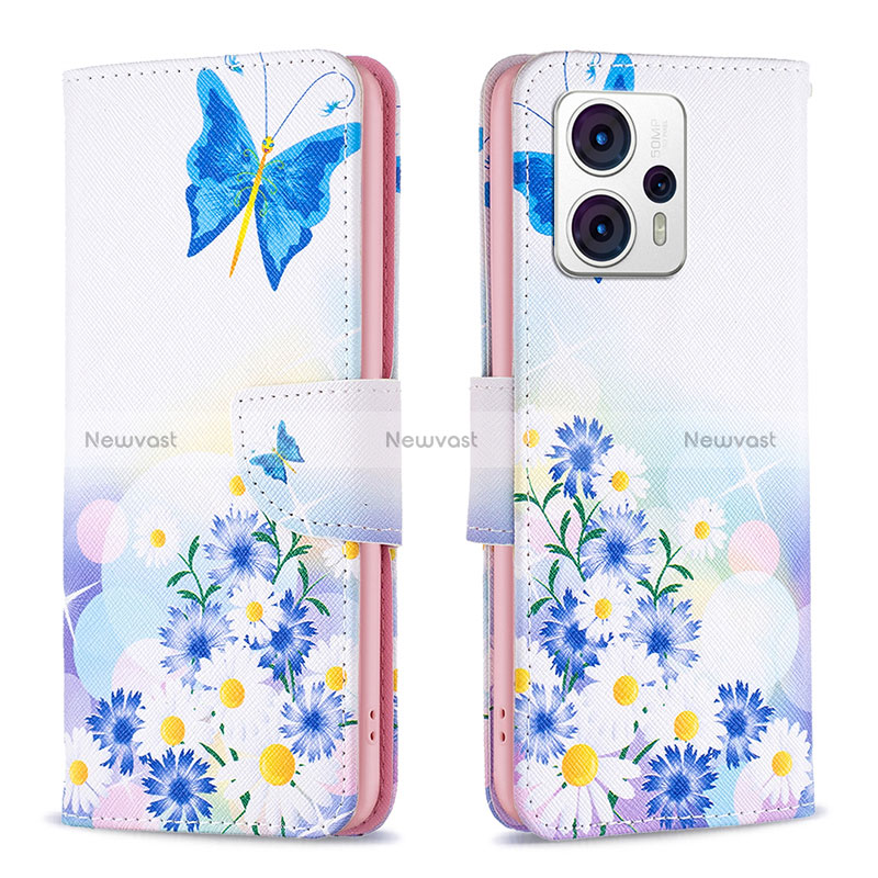 Leather Case Stands Fashionable Pattern Flip Cover Holder B01F for Motorola Moto G13 Blue