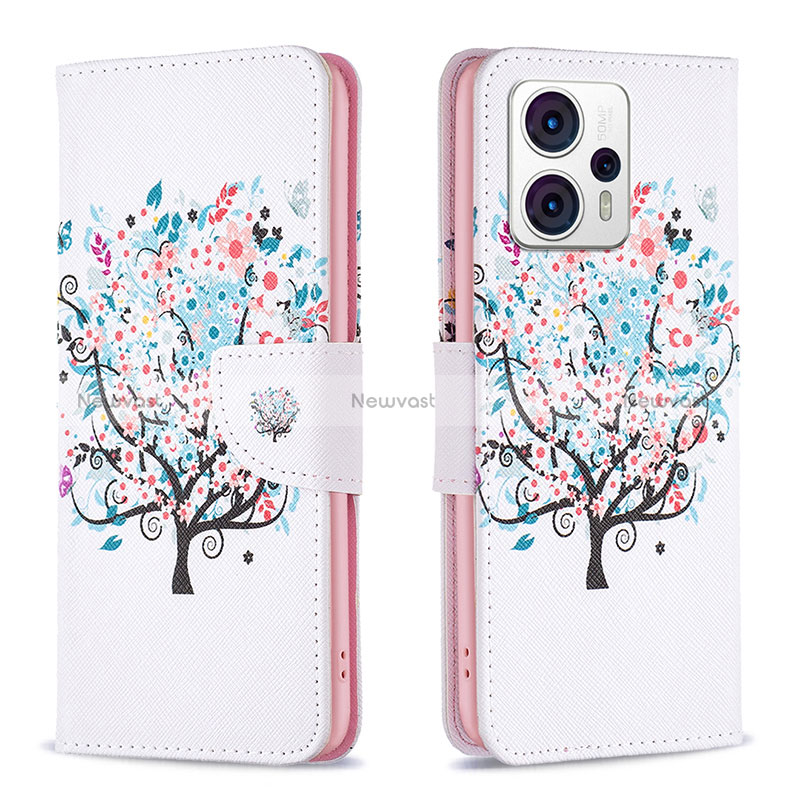 Leather Case Stands Fashionable Pattern Flip Cover Holder B01F for Motorola Moto G13 White