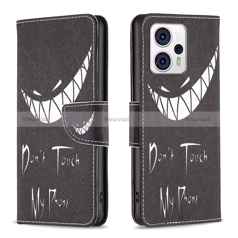 Leather Case Stands Fashionable Pattern Flip Cover Holder B01F for Motorola Moto G23 Black