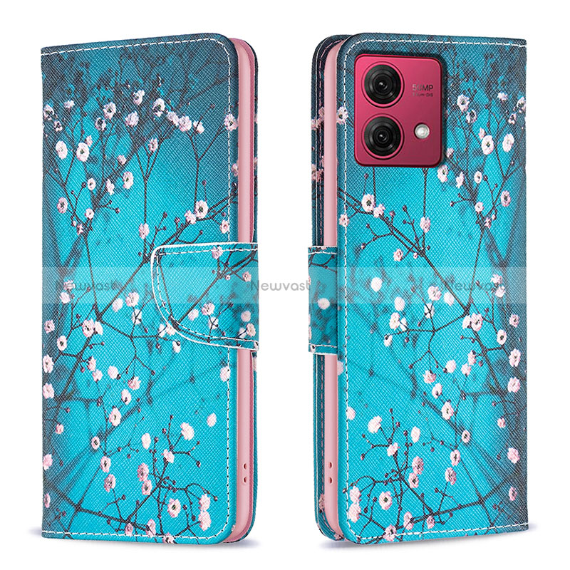 Leather Case Stands Fashionable Pattern Flip Cover Holder B01F for Motorola Moto G84 5G Cyan