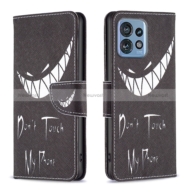 Leather Case Stands Fashionable Pattern Flip Cover Holder B01F for Motorola Moto X40 5G Black