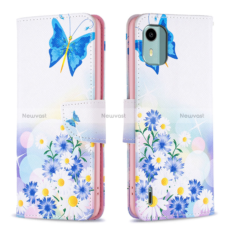 Leather Case Stands Fashionable Pattern Flip Cover Holder B01F for Nokia C12 Plus Blue