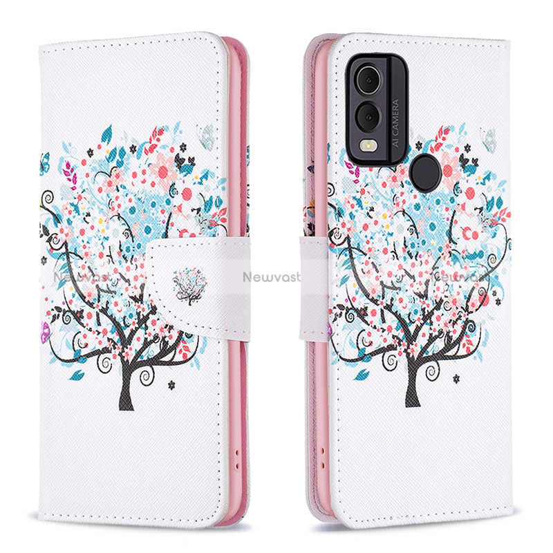 Leather Case Stands Fashionable Pattern Flip Cover Holder B01F for Nokia C22 White