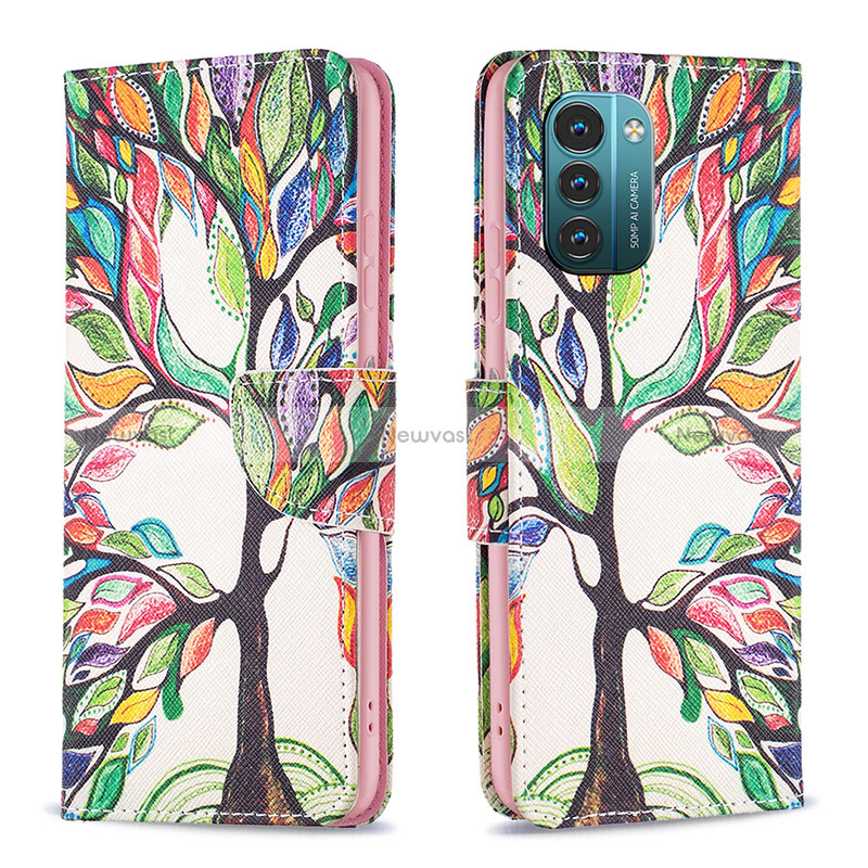 Leather Case Stands Fashionable Pattern Flip Cover Holder B01F for Nokia G11 Green