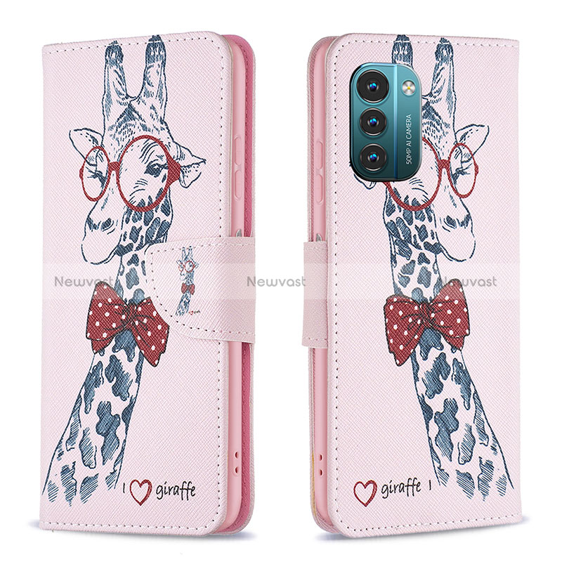 Leather Case Stands Fashionable Pattern Flip Cover Holder B01F for Nokia G11 Pink