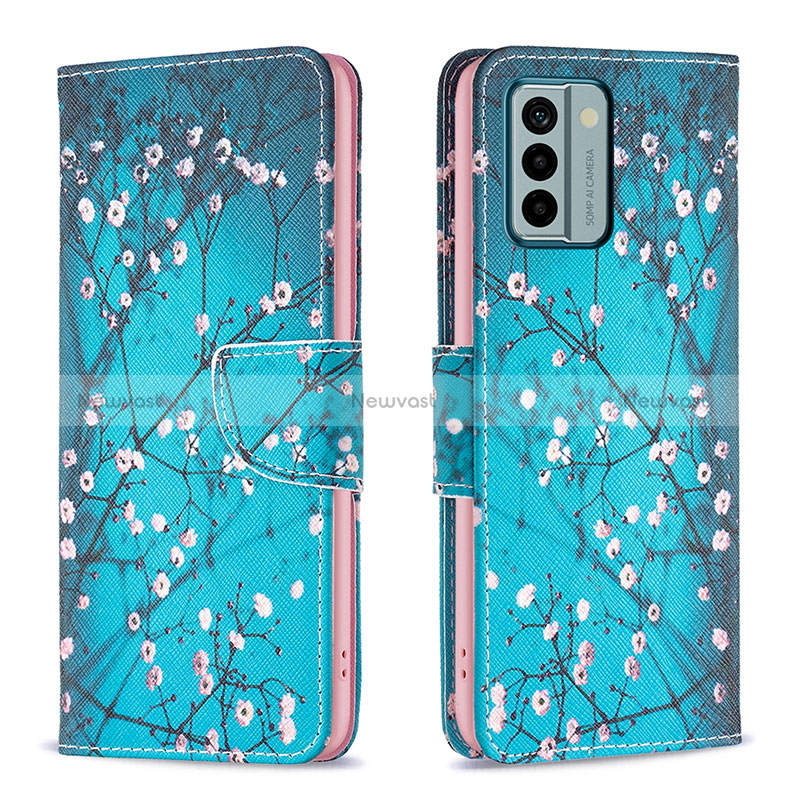 Leather Case Stands Fashionable Pattern Flip Cover Holder B01F for Nokia G22 Cyan