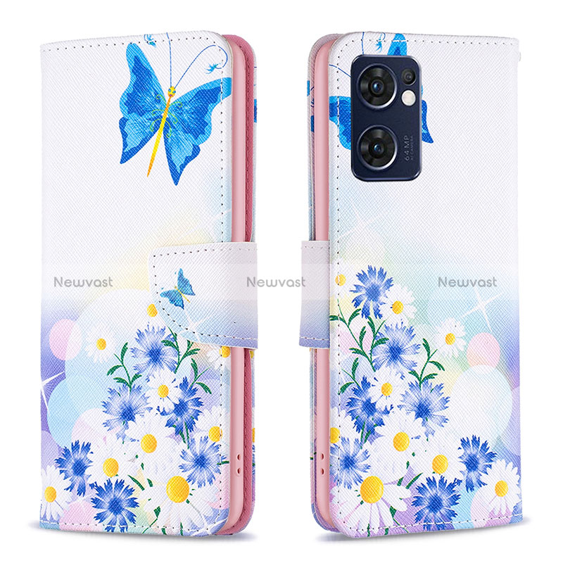 Leather Case Stands Fashionable Pattern Flip Cover Holder B01F for OnePlus Nord CE 2 5G Blue