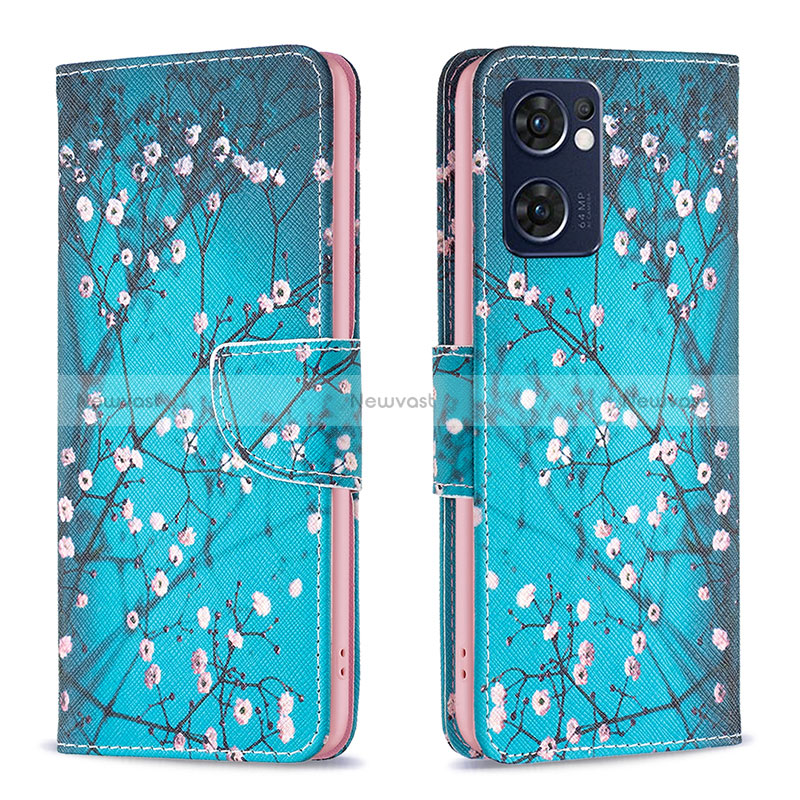 Leather Case Stands Fashionable Pattern Flip Cover Holder B01F for OnePlus Nord CE 2 5G Cyan