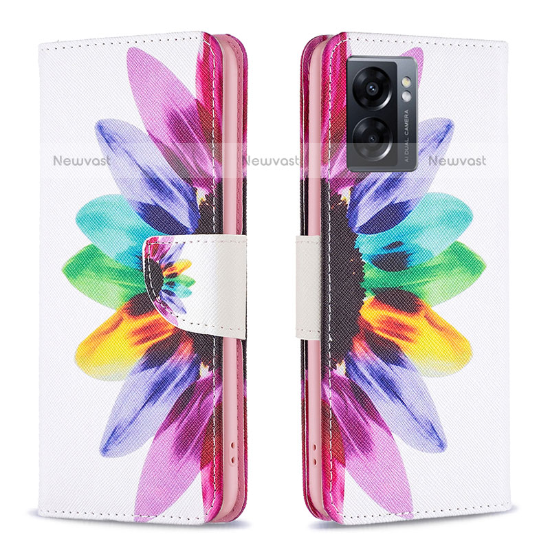 Leather Case Stands Fashionable Pattern Flip Cover Holder B01F for OnePlus Nord N300 5G Mixed